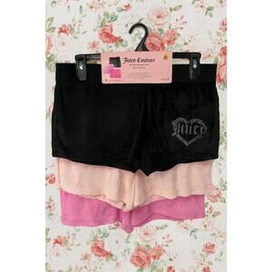 Juicy Couture Women’s 3-Pack Velour Lounge Shorts Black Pink Rhinestone Logo NWT